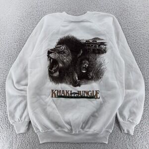 Vintage Khaki Jungle Sweatshirt XS White Lion Graphic Crewneck USA 90s Nature